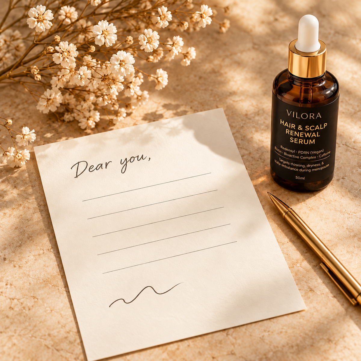 Founder — faceless: hands holding bottle or writing a note